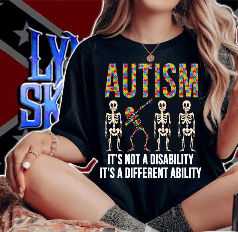 Dabbing Skeleton Not A Disability Autism Awareness Kids Boys t-shirt woman shirt