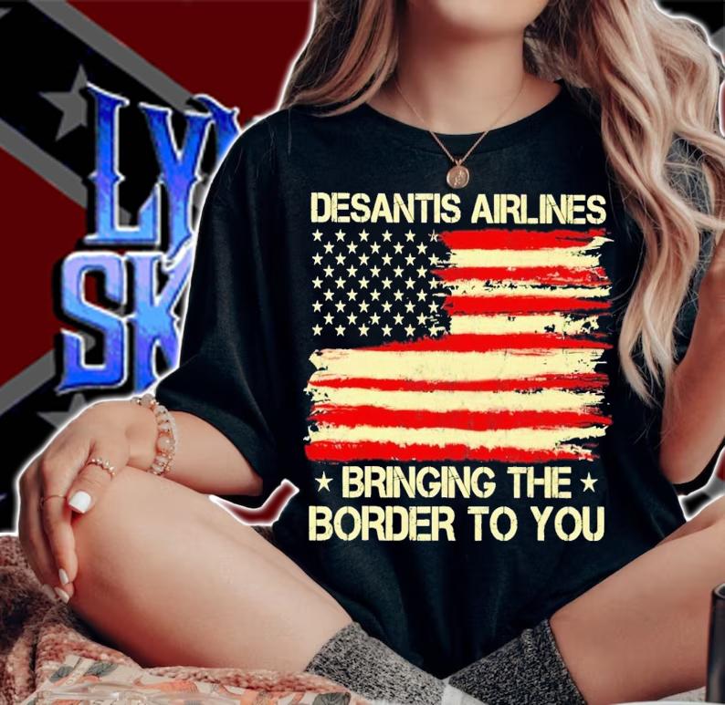 Desantis airlines bringing the border to you USA flag t-shirt woman shirt