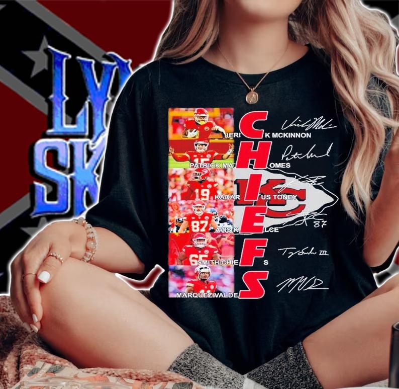 Chiefs Jerick Mckinnon Patrick Mahomes Kadarius Toney Avis Kelce signatures shirt t-shirt woman shirt