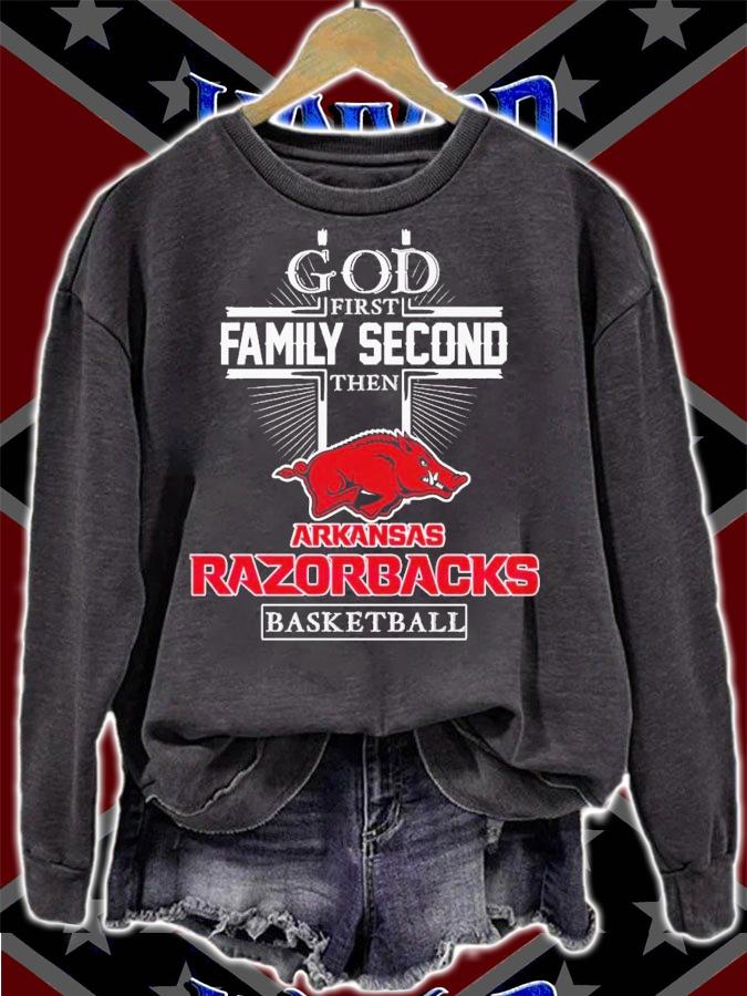 God first family second then Arkansas Razorbacks basketball shirt t-shirt sweatshirt