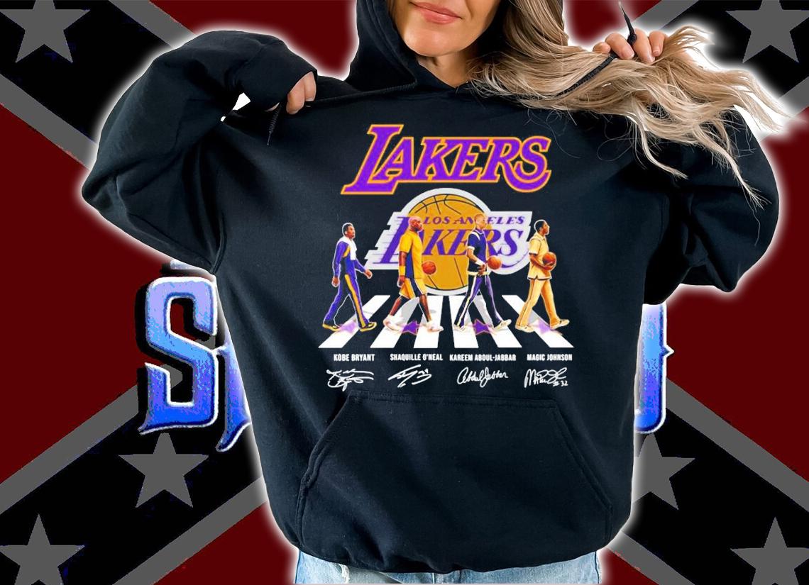 Lakers Abbey Road Kobe Bryant Shaquille O'neal Kareem Abdul-Jabbar Magic Johnson signatures shirt t-shirt hoodie