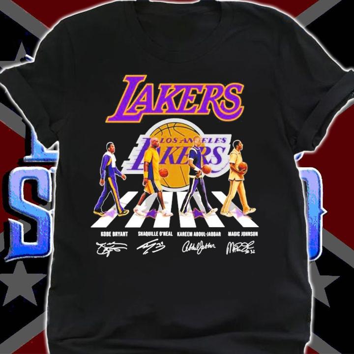Lakers Abbey Road Kobe Bryant Shaquille O'neal Kareem Abdul-Jabbar Magic Johnson signatures shirt t-shirt shirt