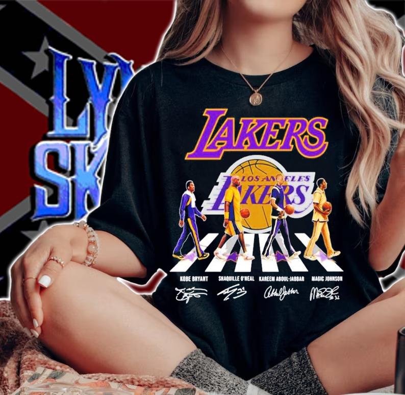 Lakers Abbey Road Kobe Bryant Shaquille O'neal Kareem Abdul-Jabbar Magic Johnson signatures shirt t-shirt woman shirt
