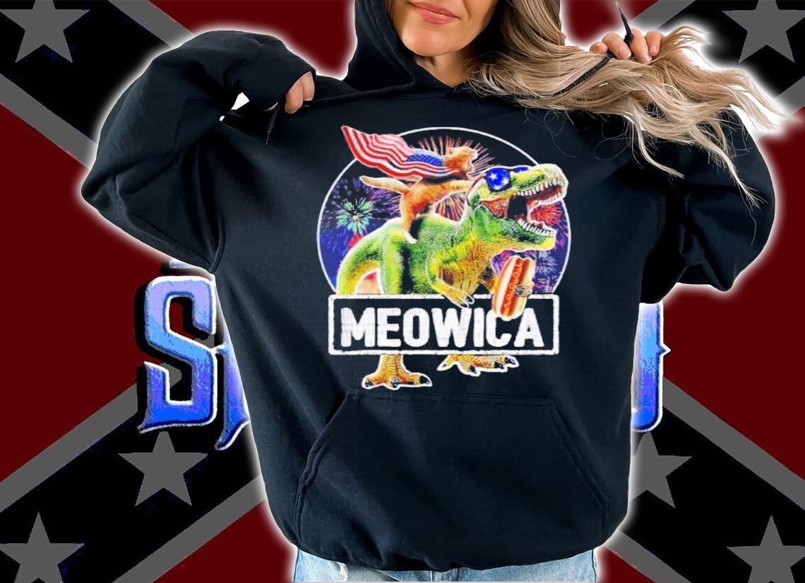 Meowica American Flag Cat T Rex Dinosaur 4th of July Kids Shirt t-shirt