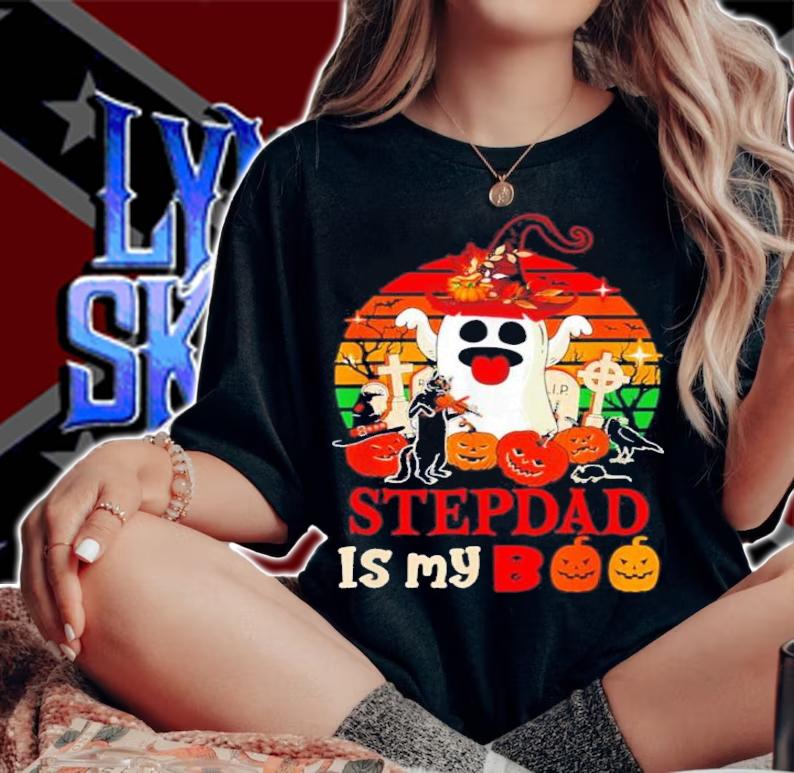 Stepdad Is My Boo Halloween Scary Pumpkins Boo Ghost Vintage Shirt t-shirt