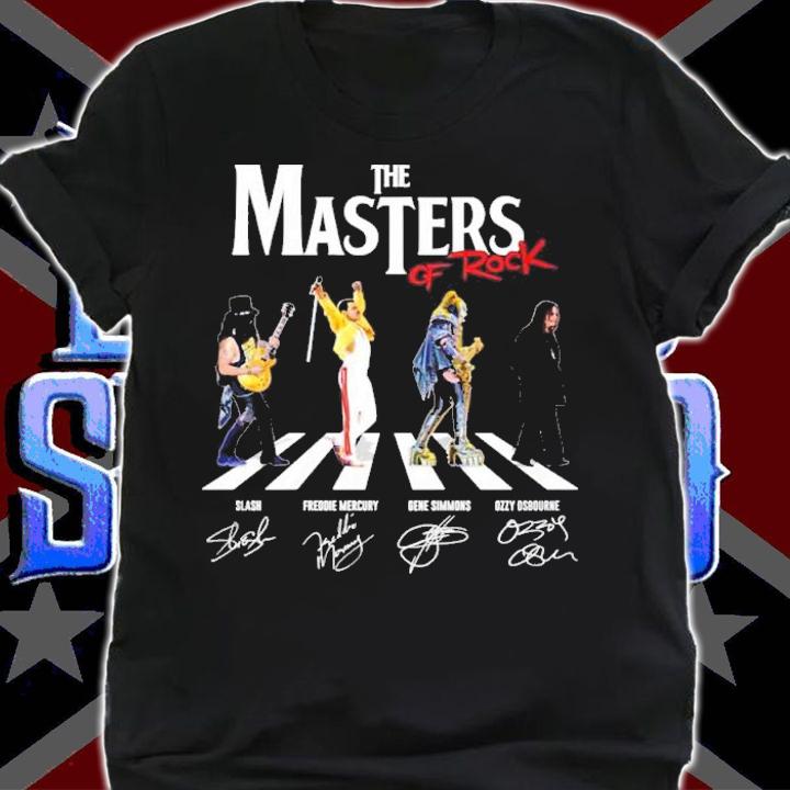 The Masters of Rock Abbey Road Slash Freddie Mercury Gene Simmons Ozzy Osbourne signatures shirt t-shirt shirt