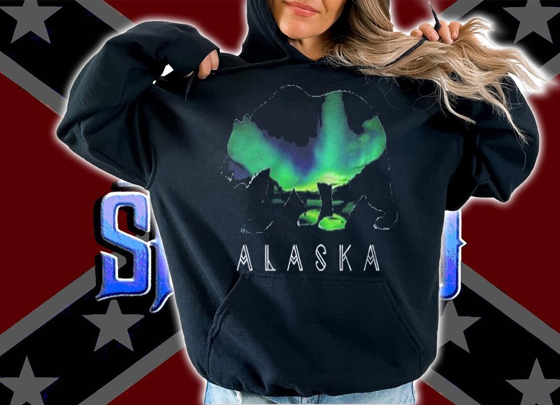 Alaskan Bear With Aurora Borealis & Icy Mountain Pullover Shirt t-shirt