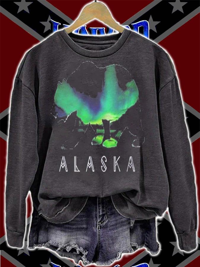 Alaskan Bear With Aurora Borealis & Icy Mountain Pullover Shirt t-shirt