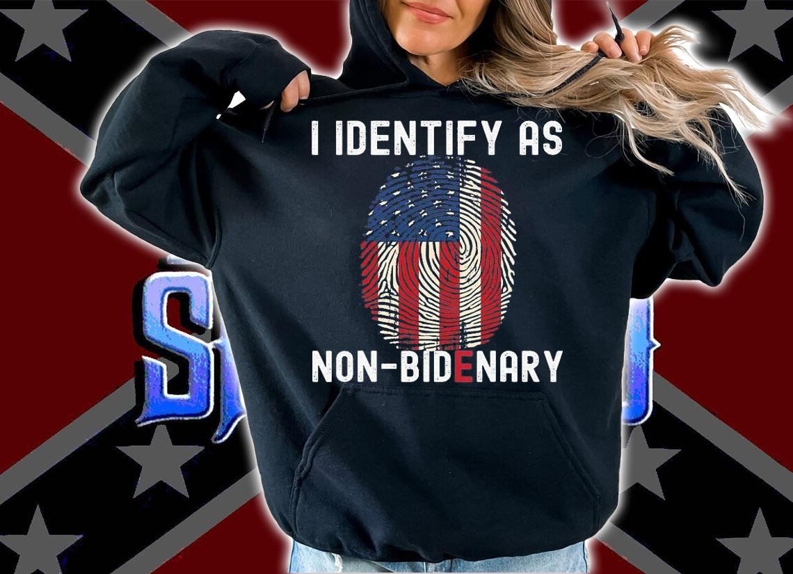 American Flag Patriots I Identify As Non Bidenary Funny Anti Biden Fingerprint USA Flag T-Shirt t-shirt