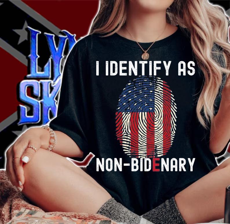 American Flag Patriots I Identify As Non Bidenary Funny Anti Biden Fingerprint USA Flag T-Shirt t-shirt
