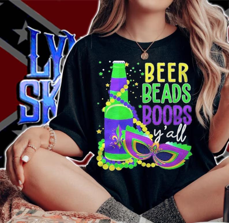 Beer Beads Boobs Yall Drinking Mardi Gras T-shirt t-shirt