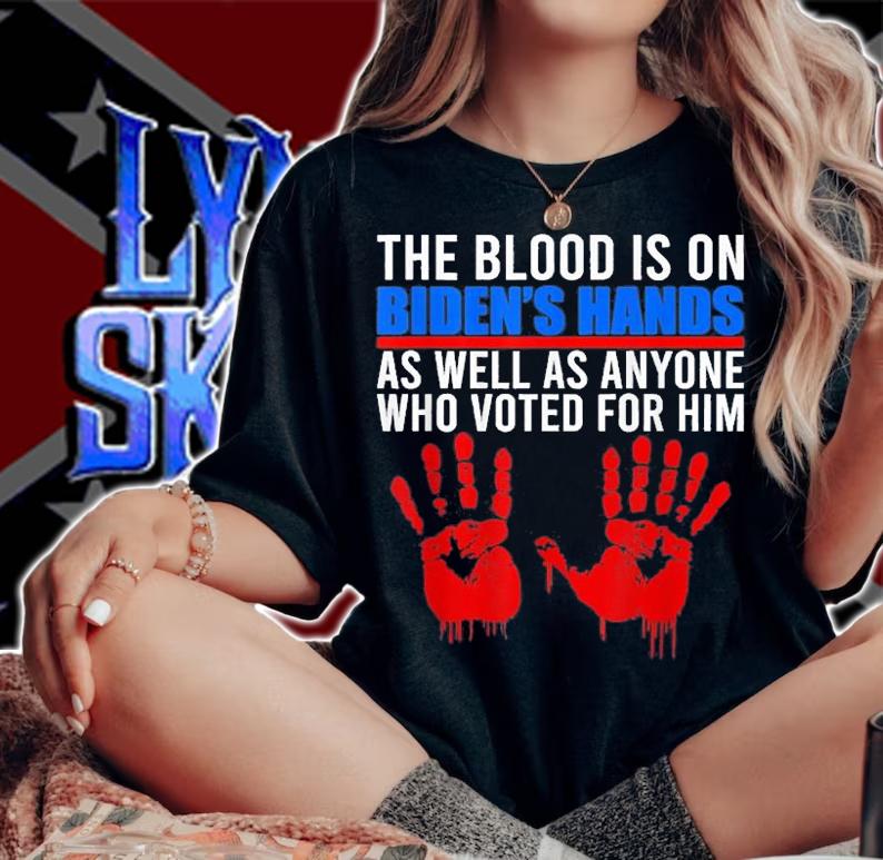 Biden Blood On His Hands As Well As Anyone Who Voted For Him USA Flag Vintage Biden t-shirt woman shirt
