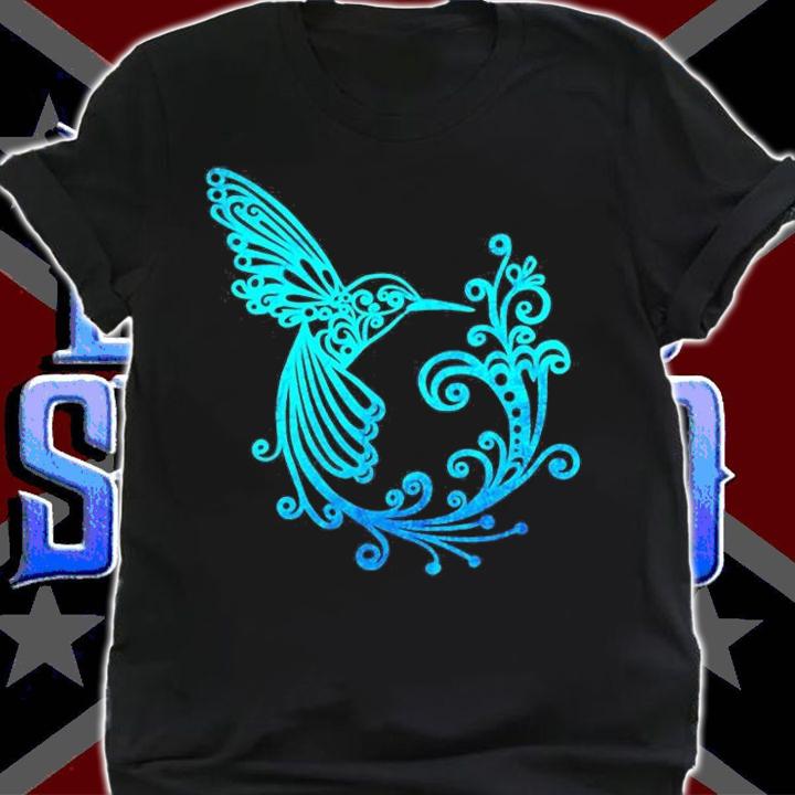 Blue Watercolor Stylized Hummingbird Bird Graphic T-Shirt t-shirt