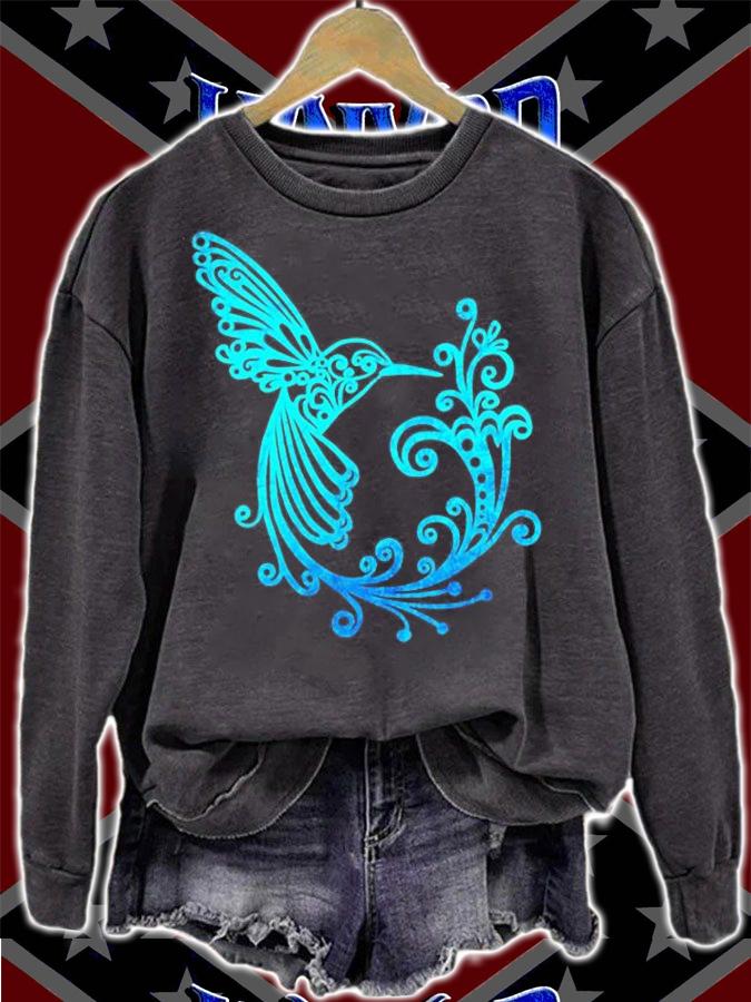 Blue Watercolor Stylized Hummingbird Bird Graphic T-Shirt t-shirt