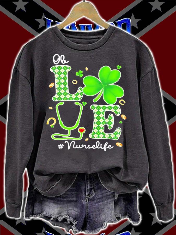 Ob Nurse Love Stethoscope Rn Nurse St Patrick's Day T-Shirt t-shirt sweatshirt