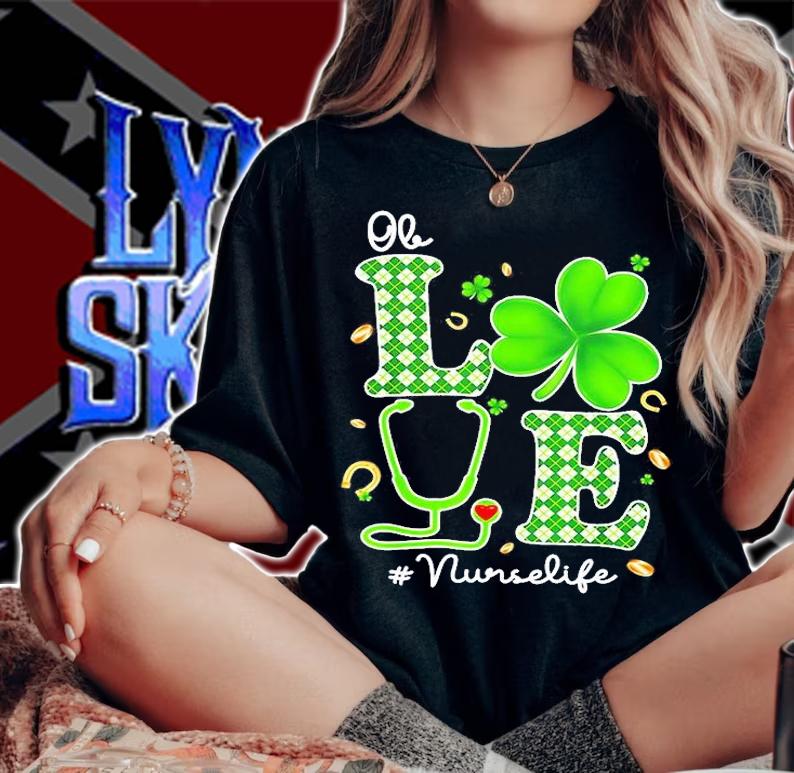 Ob Nurse Love Stethoscope Rn Nurse St Patrick's Day T-Shirt t-shirt woman shirt