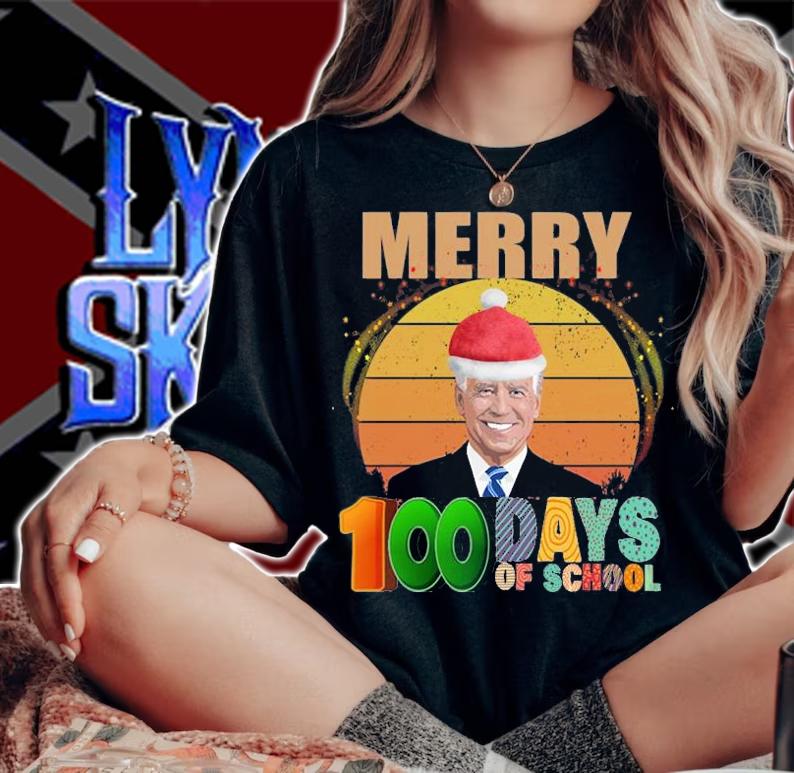 Santa Joe MERRY Biden 100 Days of School T-Shirt t-shirt woman shirt