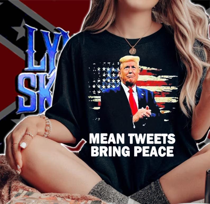 Donald Trump Mean Tweets Bring Peace American Flag T-Shirt t-shirt woman shirt