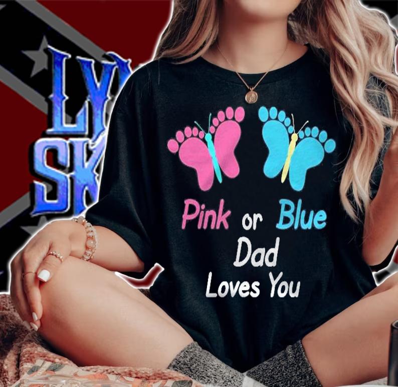 Gender Reveal Dad Pink Or Blue Butterflies T-shirt