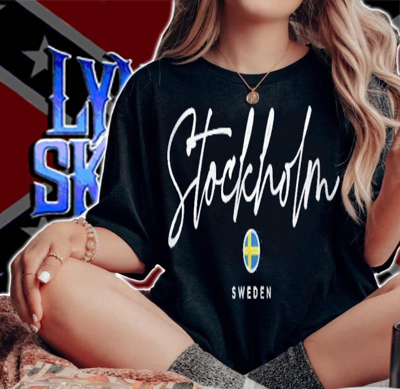 Stockholm Sweden Swedish Flag Scandinavian T-shirt woman shirt