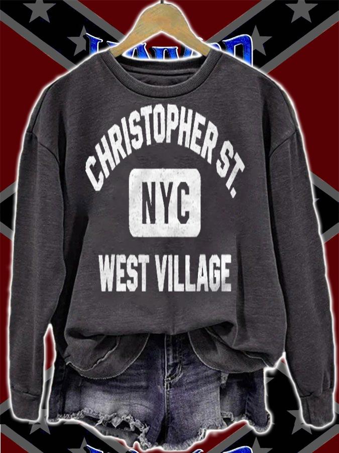 Christopher Street Village Ny Gym Style Distress White Print T-shirt sweatshirt