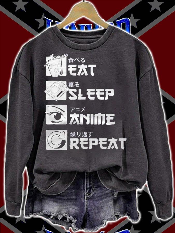 Japanese Letters For Anime Lover Eat Sleep Anime Repeat Shirt sweatshirt