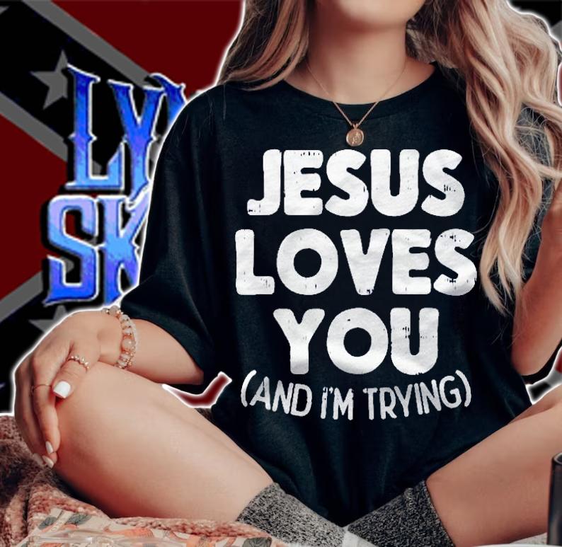 Jesus Loves Im Trying Funny God Faith Christian Gift Pullover Shirt woman shirt