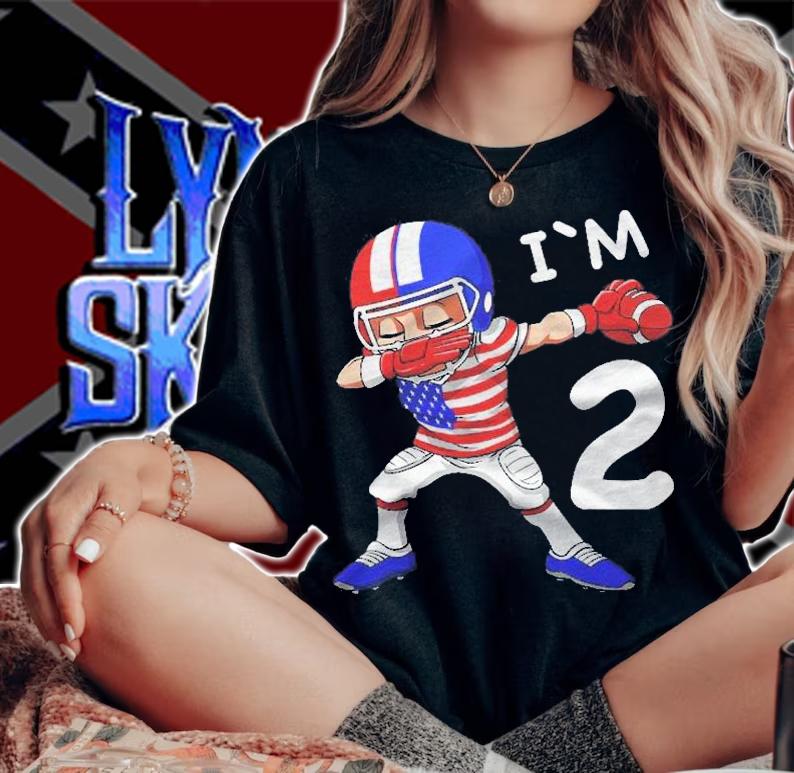 Kids 2 Birthday American Football Dabbing 2 Years Old Boy Shirt woman shirt