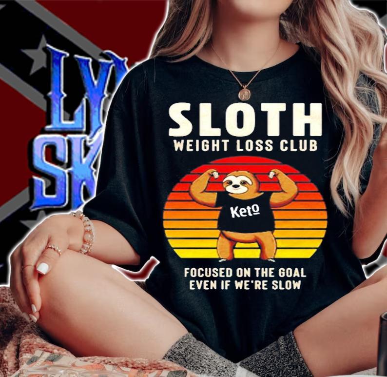 Vintage Sloth Weight Loss Club Focused On The Goal T-Shirt woman shirt