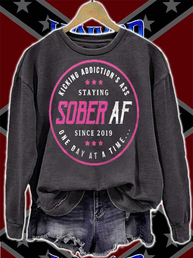 Womens Sober Af Since 2019 2 Years Sobriety Anniversary T-shirt sweatshirt