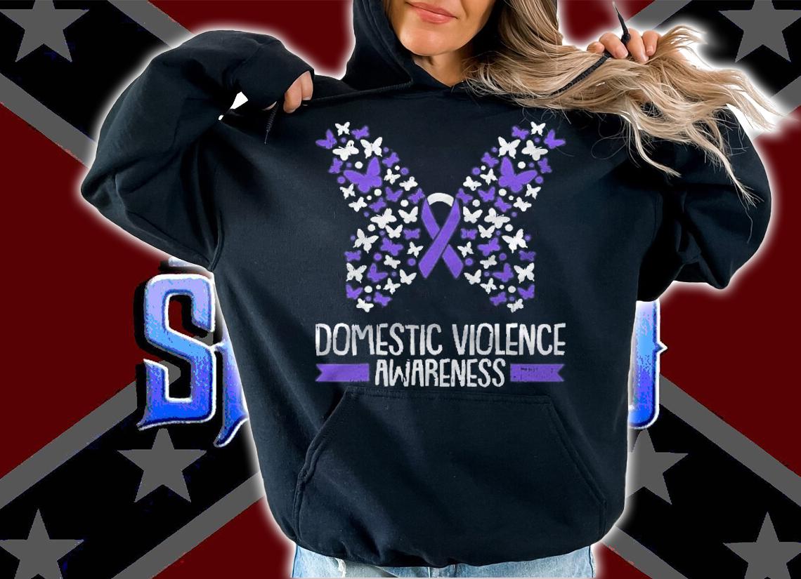 Domestic Violence Awareness Purple Ribbon Butterfly Warrior Shirt