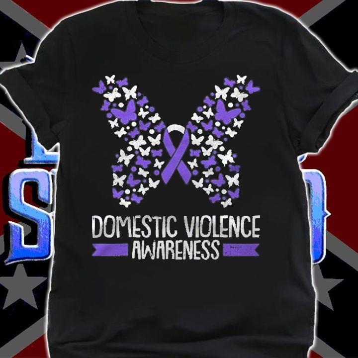 Domestic Violence Awareness Purple Ribbon Butterfly Warrior Shirt