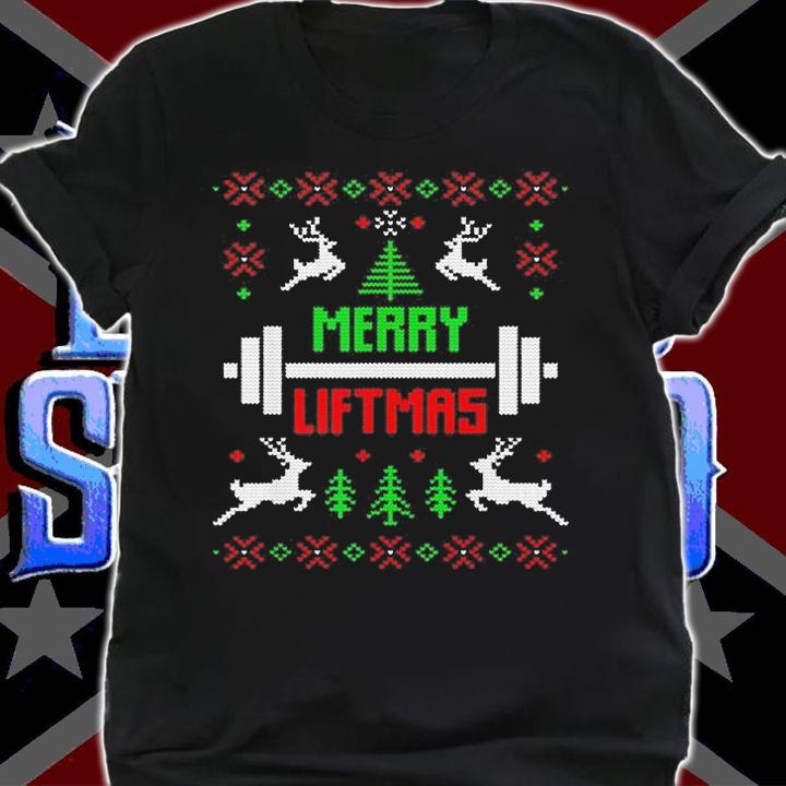 Merry Liftmas Fitness Ugly Christmas T-Shirt shirt