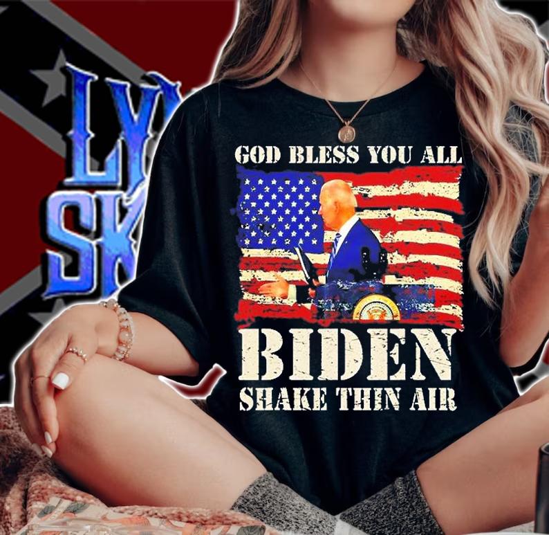 God Bless You All Joe Biden Shake Thin Air Funny Anti Biden T-Shirt woman shirt