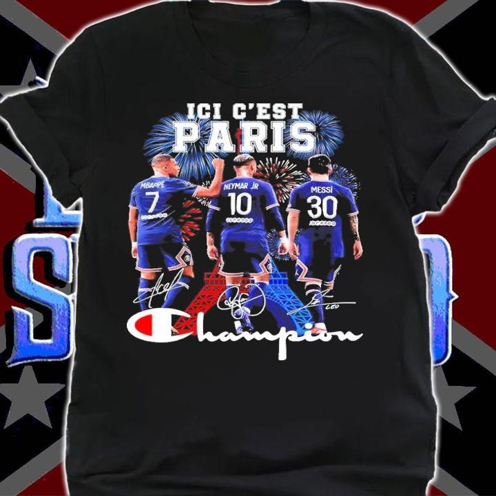 Ici C'est Paris Lionel Messi Kylian Mbappe And Neymar Jr Signatues Shirt shirt