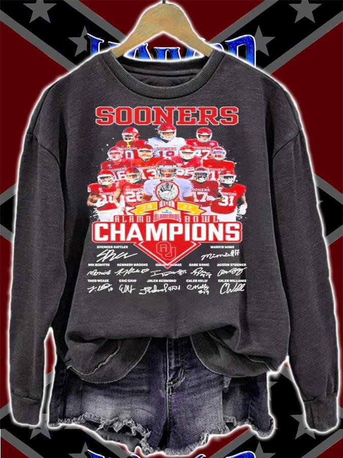 Oklahoma Sooners 2021 Alamo Bowl Champions Signatures Shirt sweatshirt