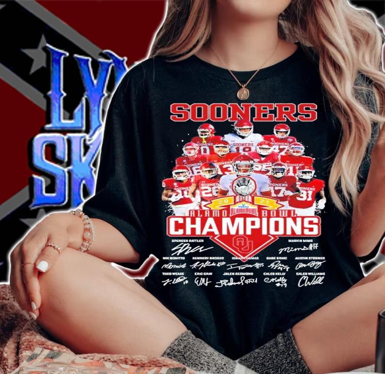 Oklahoma Sooners 2021 Alamo Bowl Champions Signatures Shirt woman shirt