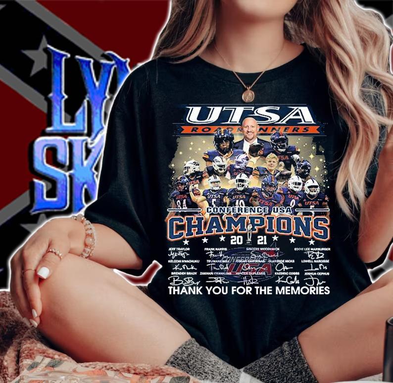 Utsa Roadrunners Conference Usa Champions 2021 Signatures Thank You For The Memories T-Shirt woman shirt