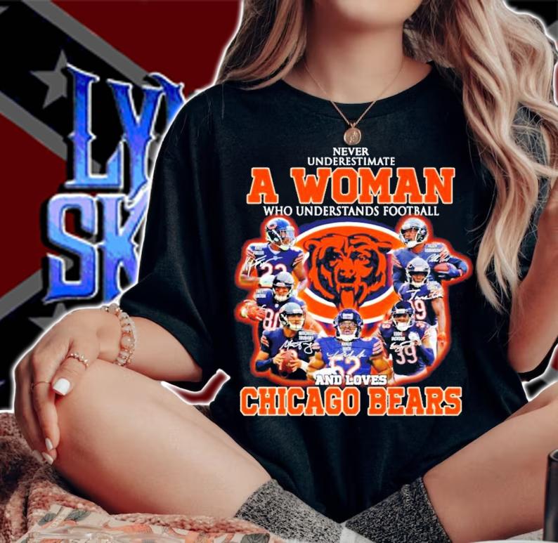 Never underestimate a woman who understands football and loves Chicago Bears t-shirt woman shirt
