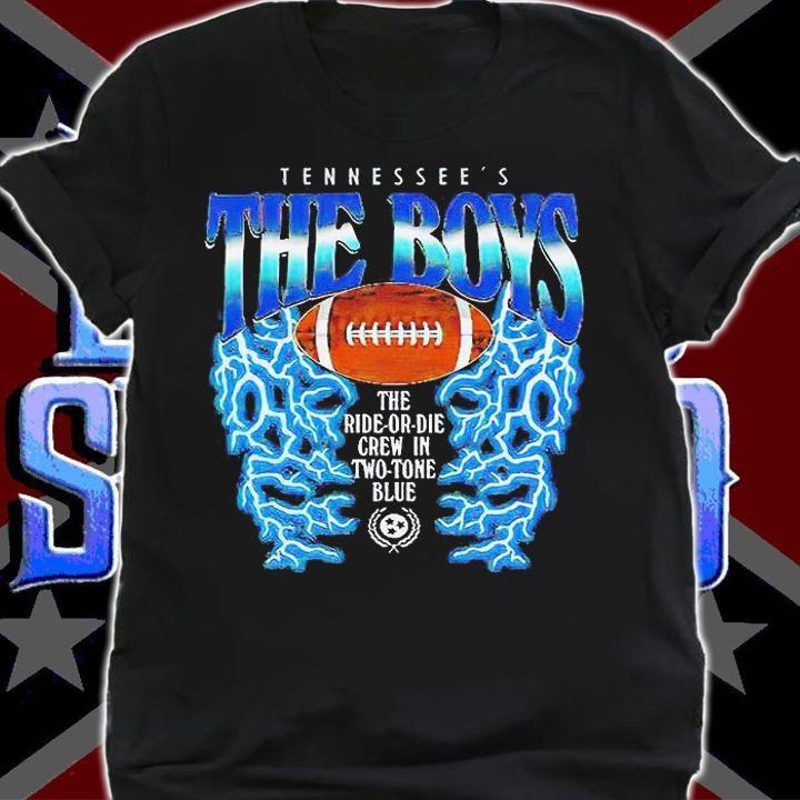 Tennessee's The Boys the ride or die crew in two tone blue T-shirt