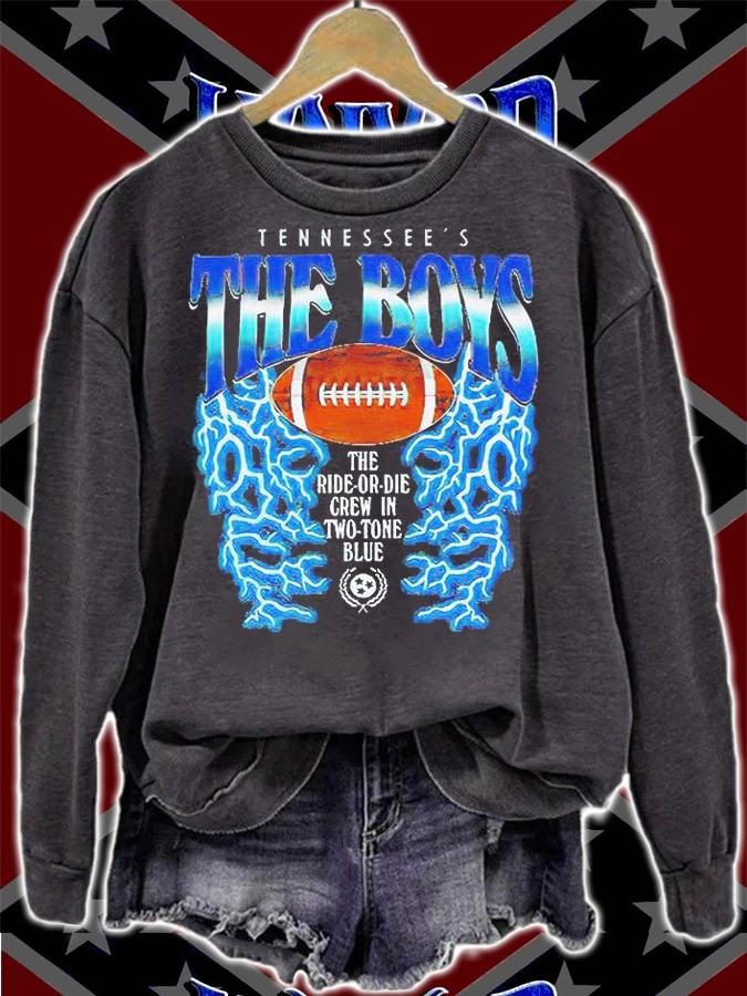 Tennessee's The Boys the ride or die crew in two tone blue T-shirt