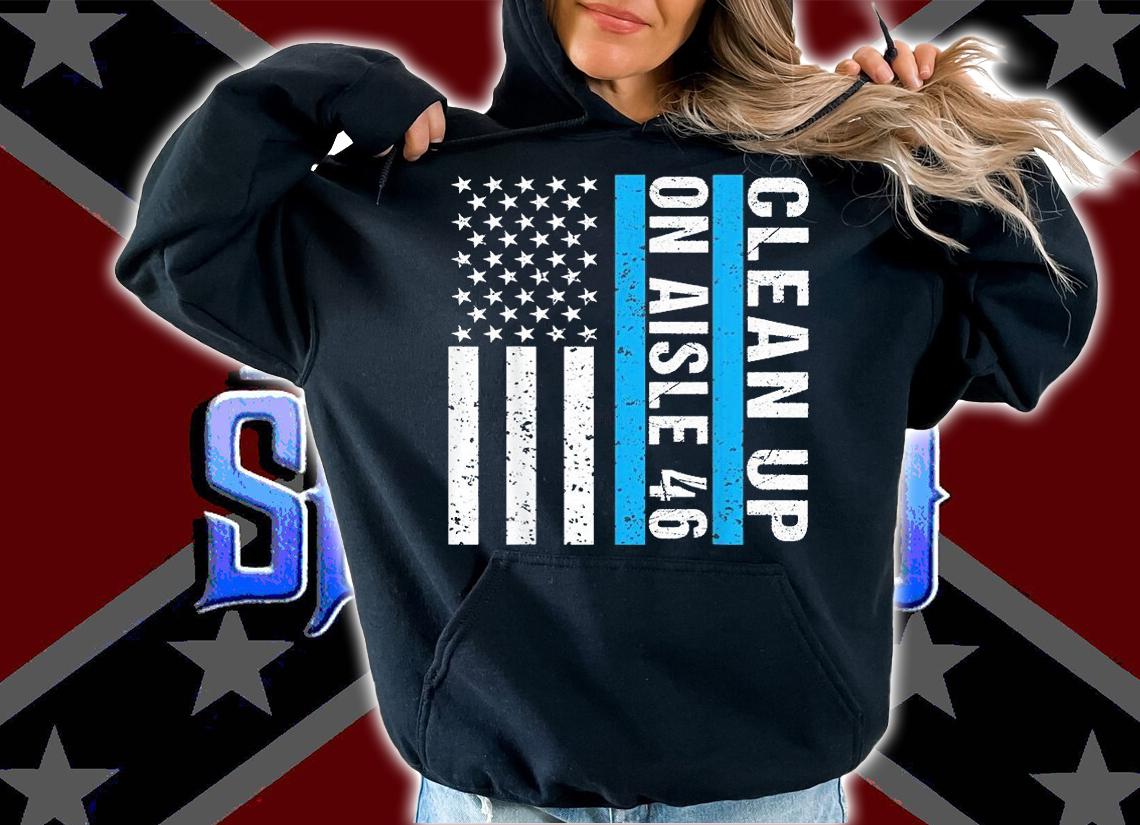 Clean Up On Aisle 46 Impeach Biden 46 USA Flag T-Shirt