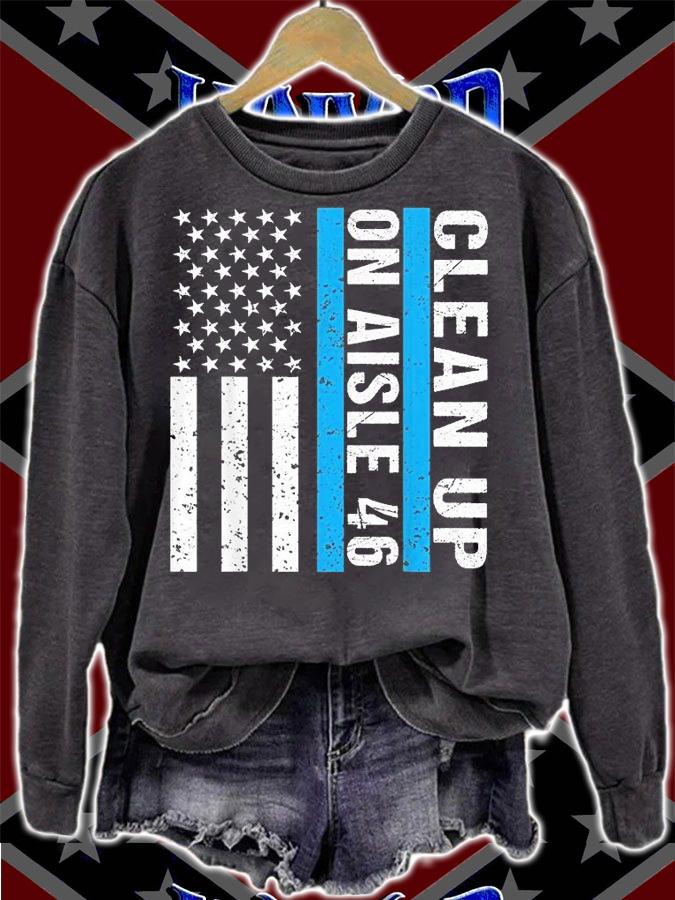 Clean Up On Aisle 46 Impeach Biden 46 USA Flag T-Shirt
