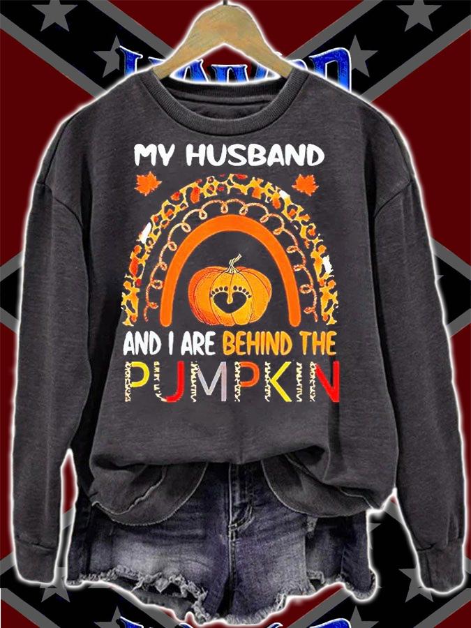 My husband and I are behind the pumpkin Halloween T-shirt sweatshirt