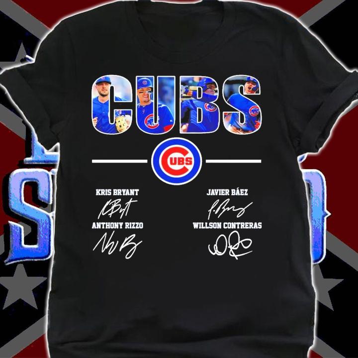 Cubs Kris Bryant Javier Baez Anthony Rizzo Willson contreras signatures t-shirt shirt