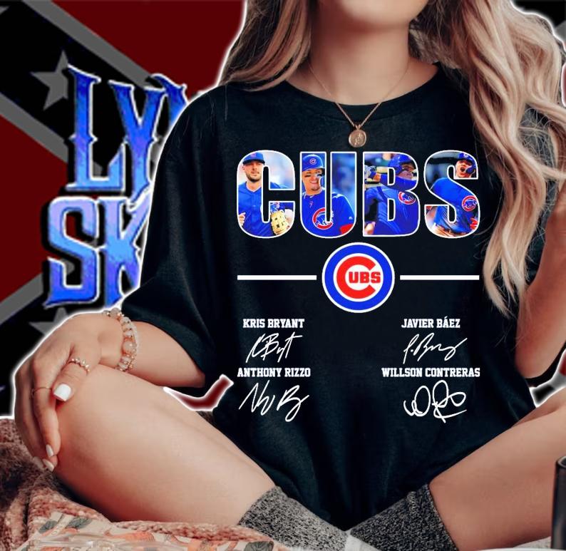 Cubs Kris Bryant Javier Baez Anthony Rizzo Willson contreras signatures t-shirt woman shirt