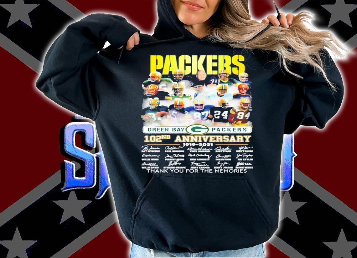 Men's Green Bay Packers 102nd anniversary 1919-2021 thank you for the memories shirt
