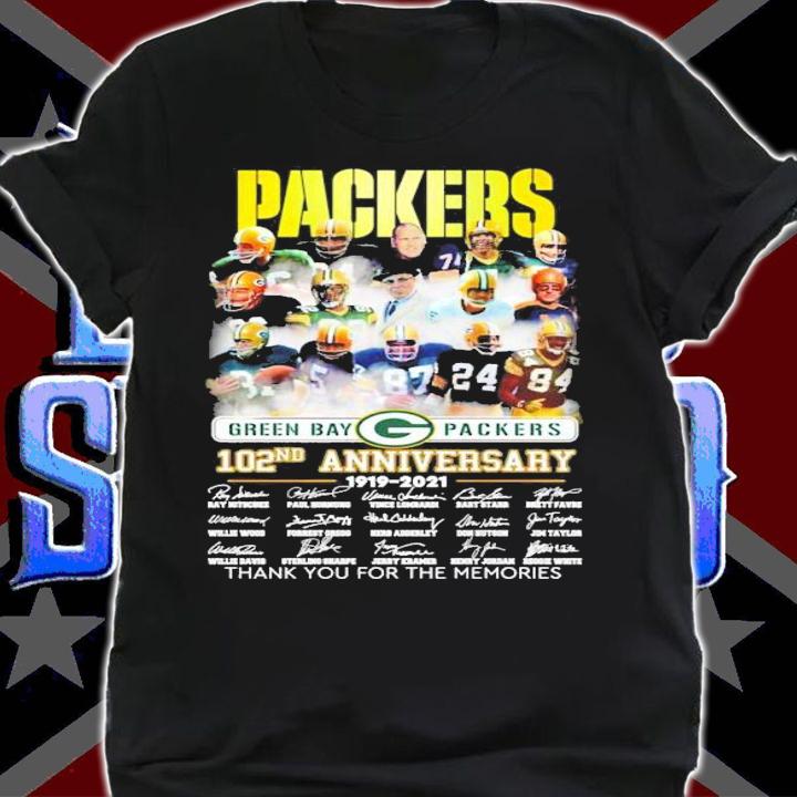 Men's Green Bay Packers 102nd anniversary 1919-2021 thank you for the memories shirt