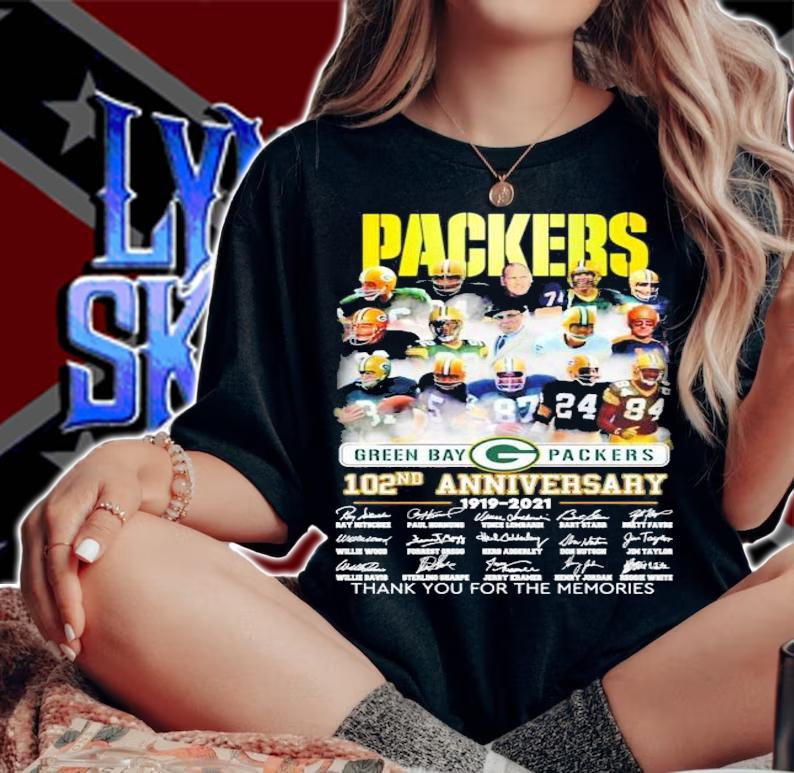 Men's Green Bay Packers 102nd anniversary 1919-2021 thank you for the memories shirt