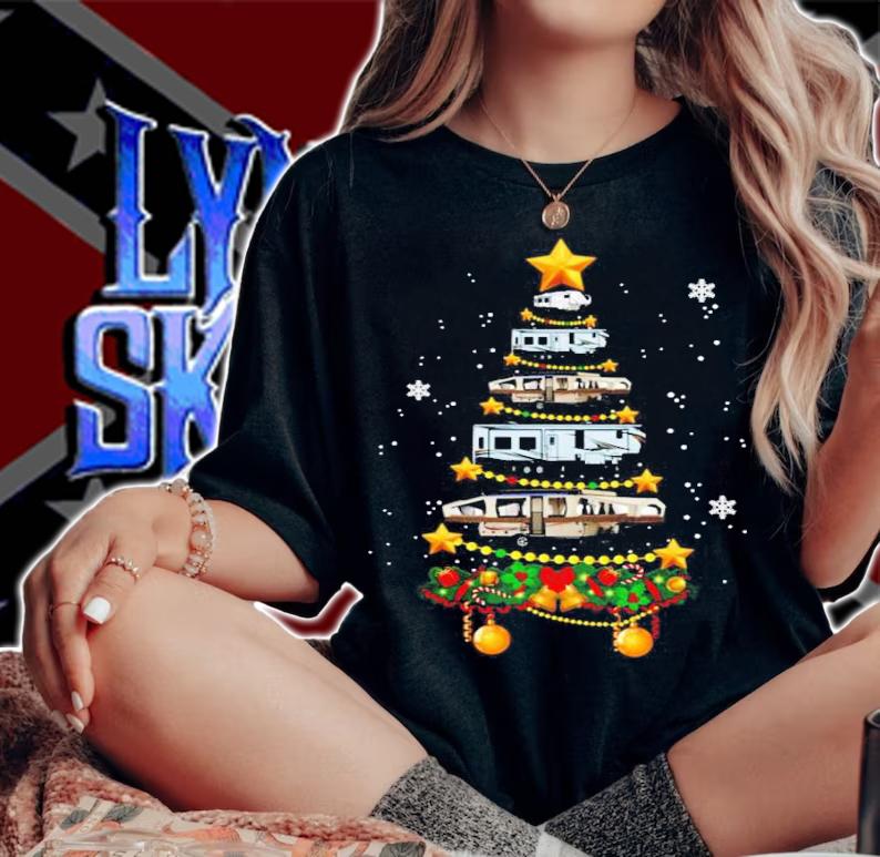 Camping car Christmas tree sweater t-shirt